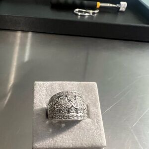 Sterling Silver Wide CZ Cluster Ring